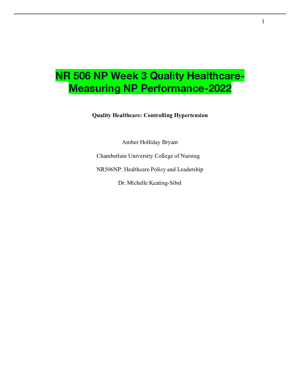 Preview of NR 506 NP Week 3 Quality Healthcare-Measuring NP Performance-2022